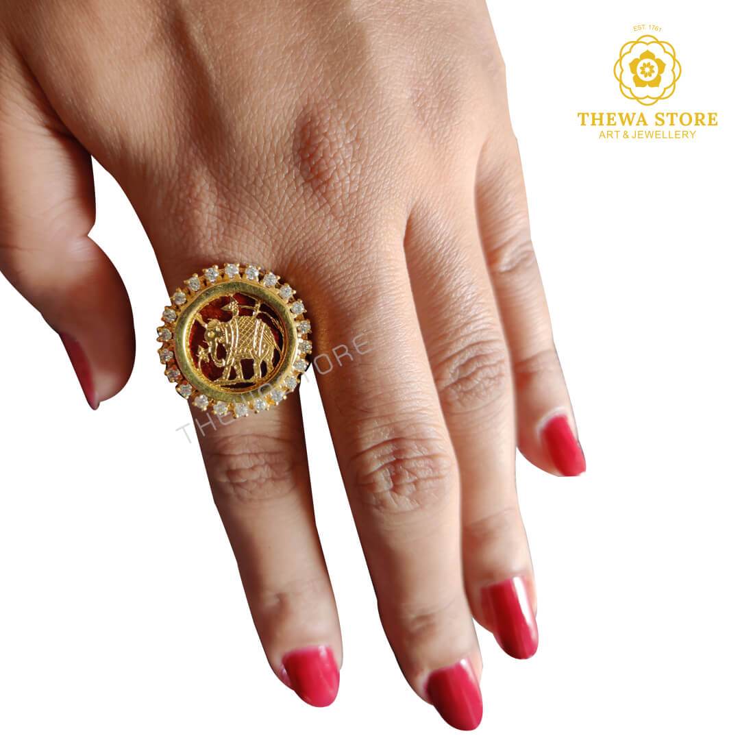 Brass Elephant Ring With Gold Oxidised Mahadev Kada Bracelet